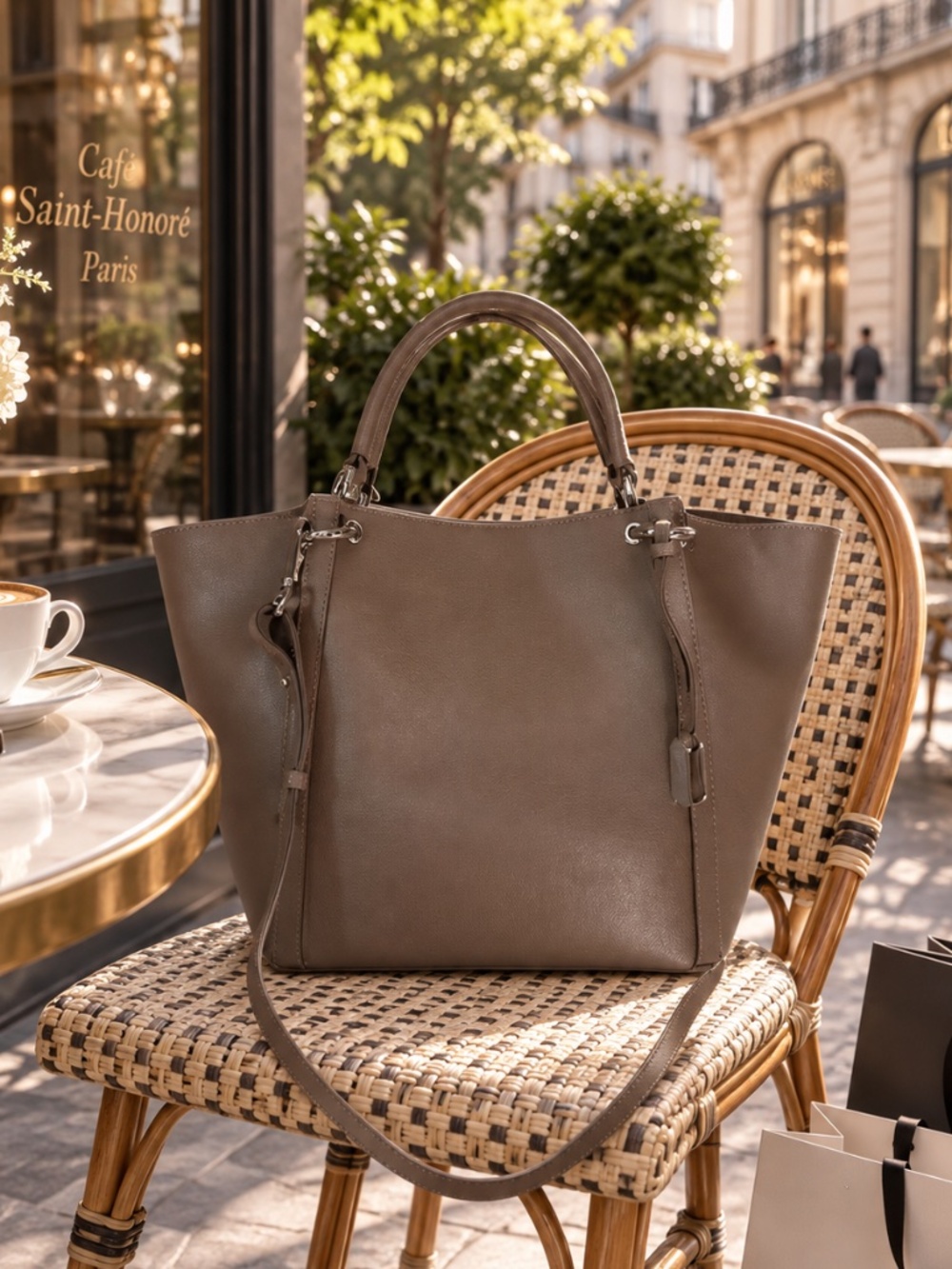 NEW FURLA Zaffiro Taupe Saffiano Leather EW Convertible Tote/Shoulder/Crossbody
